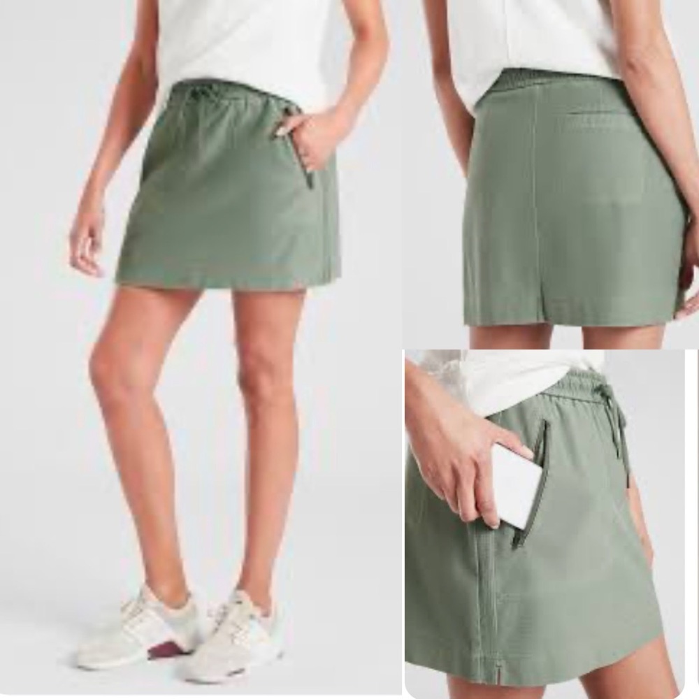 Athleta Farallon Knit Mini Skirt Zipper Pockets Sage Green Size 14 Sweatskirt